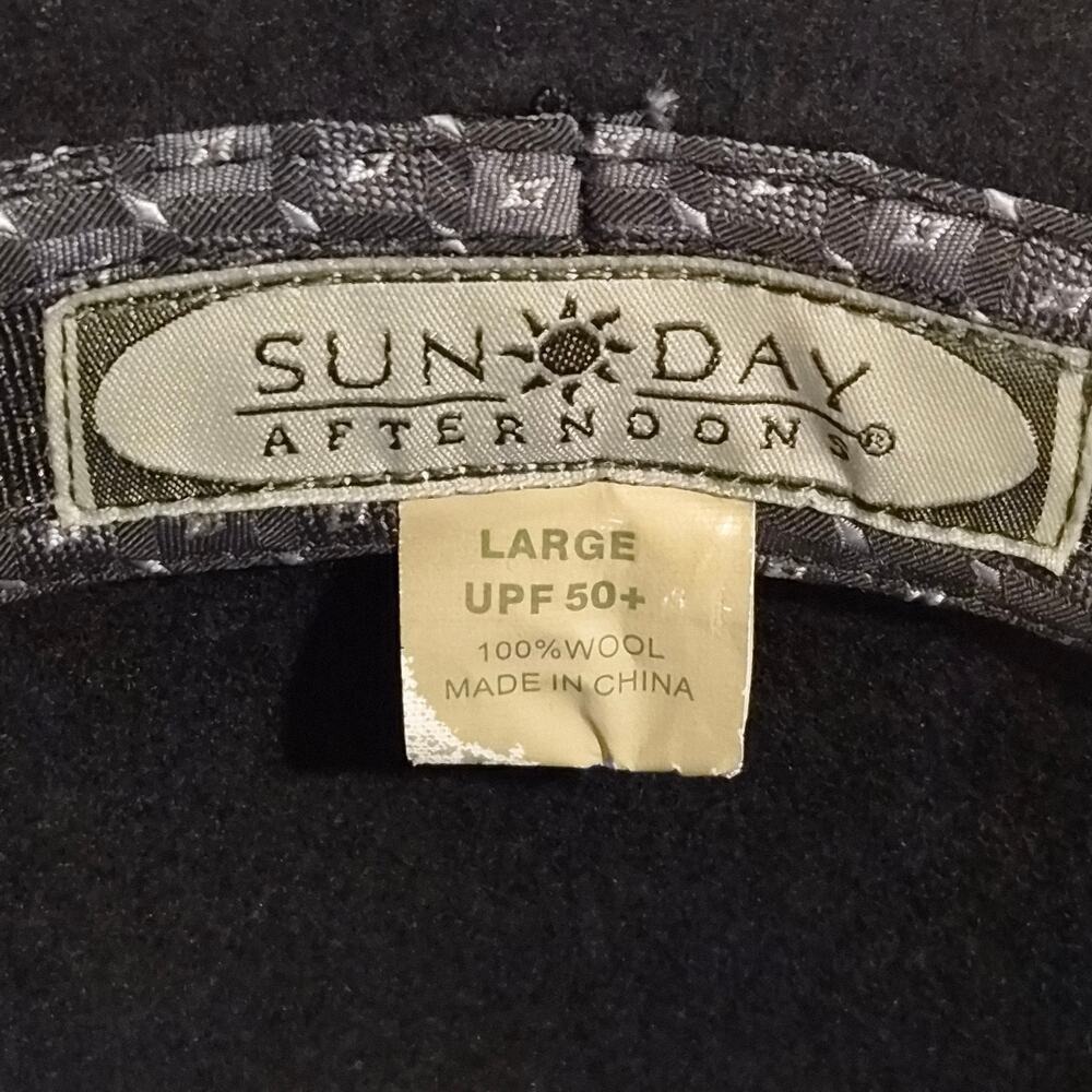 Sunday Afternoons Black Wool Fedora Hat Wide Brim UPF 50+ Large Herringbone Band - Picture 5 of 6